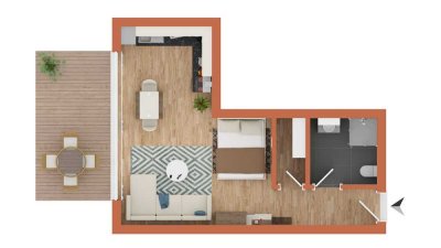 Stilvolle, neuwertige 1-Zimmer-Erdgeschosswohnung mit geh. Innenausstattung mit Balkon und EBK
