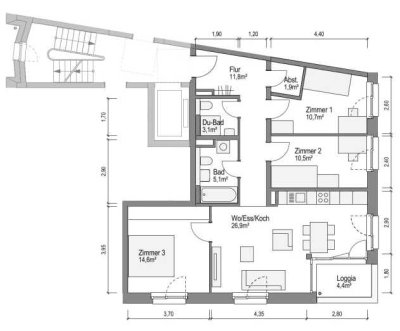 ERSTBEZUG! LETZES HAUS! Schön geschnittene 4-Zimmer-Wohnung mit 2 Bädern und Loggia