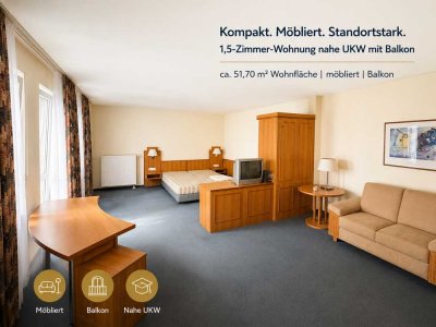 Möblierte 1,5-Zimmer-Wohnung mit Balkon nahe UKW – auch für kurzfristige Beherbergung geeignet