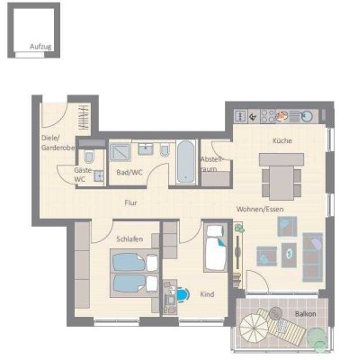 Moderne 3,5-Zimmer-Wohnung mit großem Südbalkon