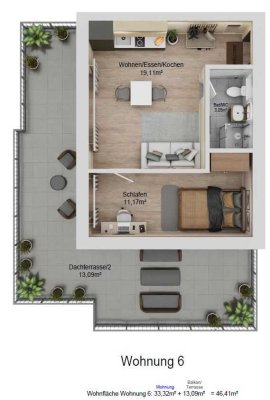 *reserviert* 2-Zimmer Wohnung im 2. OG mit 26 qm Dachterrasse in Süd-Westausrichtung