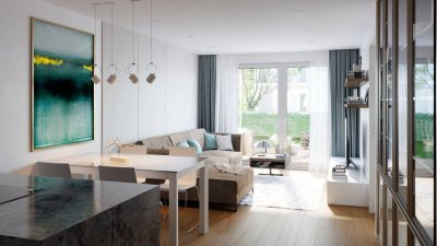 Moderne Gartenwohnung in begehrter Lage - Erstbezug mit 2 Zimmern, Terrasse und Garten