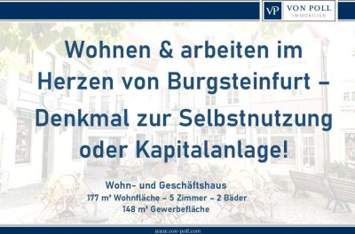 Wohnen & arbeiten im Herzen von Burgsteinfurt – 
Denkmal zur Selbstnutzung oder Kapitalanlage!