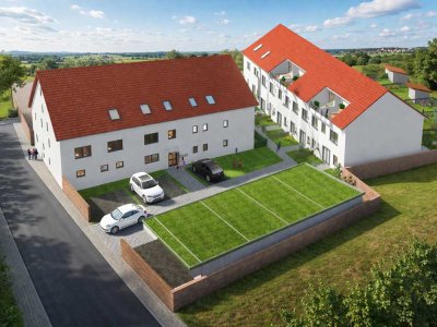 Neubau-Reihenhaus mit Terrasse, Dachloggia, Garten und Carport in Mannheim-Wallstadt