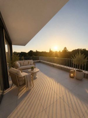 Neubau Penthouse | spektakulärer Weitblick ins Grüne trotz zentraler Stadtlage| 2-Zimmer | Erstbezug