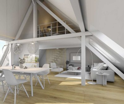 Renovierungsbedürftiger Altbau über den Dächern Münchens