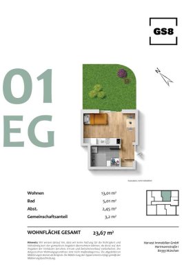 Neubau Studentenappartement im Erdgeschoss mit privatem Garten zur Kapitalanlage