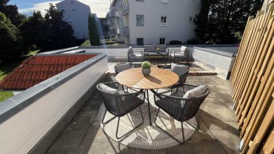 hochwertig vollständig ausgestattetes 1 Zimmer Apartment mit ~35 qm Dachterrasse inkl. Internet