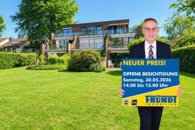 Großzügig wohnen zu zweit – 111 m² Endetage mit sonnigen Räumen, Dachterrasse mit Freiblick sowie TG