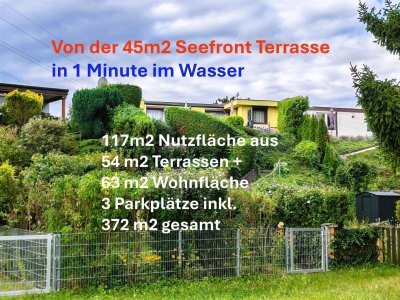 WOW ! So reagiert JEDER auf das Panorama und den Seeblick, von der 45m2 Terrasse ! �Inserat ab 3. 10 nur noch auf W i l l h a b e n �� ! Vor HOCHWASSER -sichere Investition ! STARKSTROM Anschluss z.B. Auto laden ! 43 Jahre im Damen Erstbesitz ! Wenn, dann