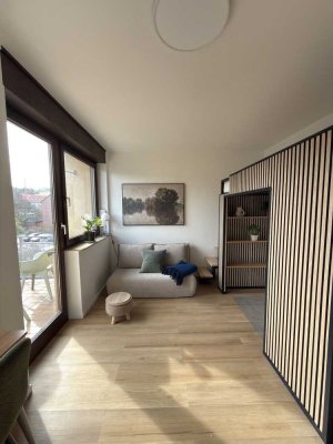 exkl. 1-Zimmer-Apartment im Japandi-Style mit Balkon, TG-Stellplatz & cleverem Raumwunder befristet