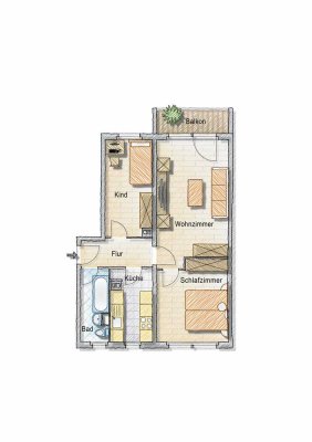 3 Raum Erdgeschosswohnung mit Balkon - Erstbezug nach Sanierung