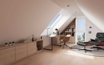 1A in Aubing: Dachgeschoss-Neubau-Highlight: 3-Zimmer mit flexiblem Dachstudio und drei Balkonen