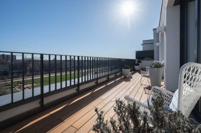 Möbliertes luxuriöses Penthouse mit drei Dachterrassen und Tiefgaragenplatz in Düsseldorf Innenstadt