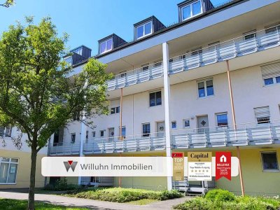 Gepflegte 3 Raum Wohnung mit 17 m² Balkon | Gartenanteil | TG Stellplatz | Gäste-WC