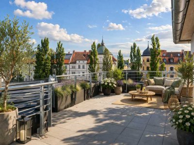 Großzügige Maisonettewohnung. Dachterrasse mit Blick über die Stadt.