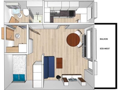 Möbliertes 1-Zimmer-Appartement Stuttgart Münster mit Balkon und Keller / ruhige Lage