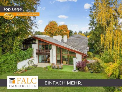 Moderne Architektur trifft Gartenidylle – Doppelhaushälfte mit Wellnessbereich in Grünwald