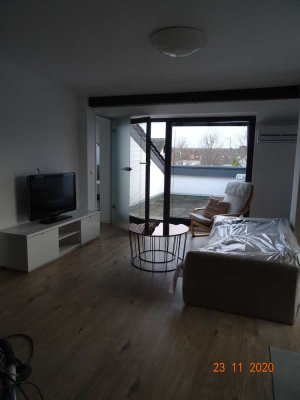 Vollmöblierte Penthouse DG Wohnung-LUXUS mit Dachterrasse-Klima-Kamin für Pendler oder Studenten