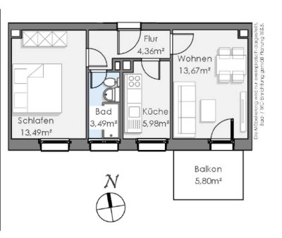 Gemütliche 2 Zimmer Wohnung mit Einbauküche