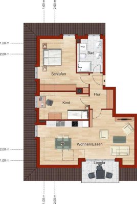3-Zimmer-Dachgeschosswohnung mit ~ 7 qm Loggia