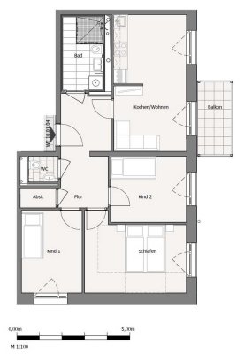 Praktische 4-Zimmer-Wohnung mit Einbauküche und Balkon