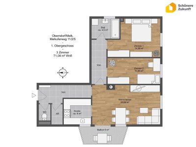 Günstige 3 Zimmerwohnung mit Balkon in Oberndorf/Melk