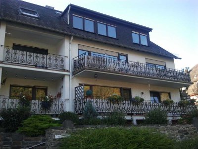 Möbliertes 2-Zimmer Appartement in Spay zu vermieten - Rheinblick vom Balkon