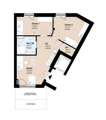 Neubauwohnung mit 3 Zimmern im 2. Stock