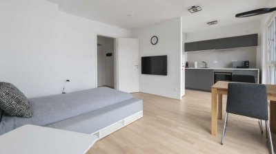 Top modern, lichtdurchflutet und schick - Möbliertes Apartement in Flaucher-Nähe zum Erstbezug