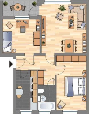 Modernisierte 3-Zimmerwohnung inkl. neuem Duschbad und Balkon