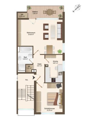 Modernes Wohnen nach Sanierung: Helle 2,5-Zimmer-Wohnung mit Balkon & Komfortausstattung