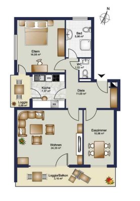 Helle 3-Zimmerwohnung mit großem Südbalkon!