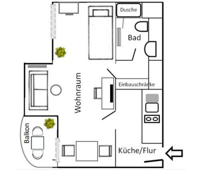 möblierte 1-Zimmer Wohnung mit Balkon in Berlin-Lichterfelde (Steglitz)