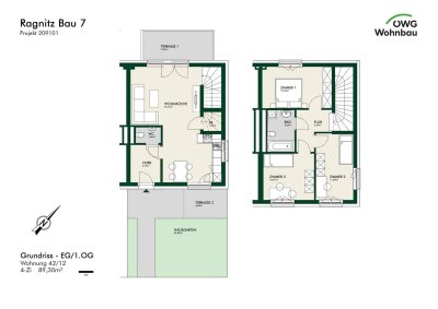 Erstbezug - Lichtdurchflutete 4-Zimmer-Maisonette mit Terrasse und Vorgarten - geförderte Miete - 4 Zimmer