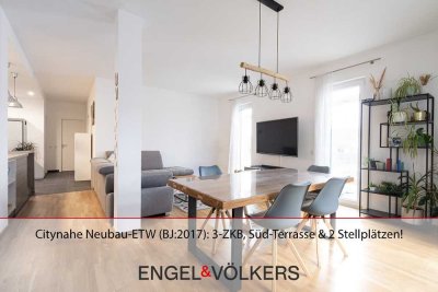 Citynahe Neubau-ETW (BJ:2017): 3-ZKB mit Küche, Süd-Terrasse & 2 Außen-Stellplätzen!