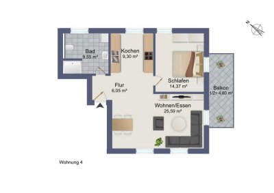 Stilvolle 2,5-Zimmer-OG-Wohnung mit luxuriöser Innenausstattung mit Balkon