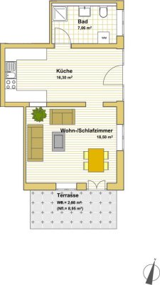 Provisionsfrei: Ruhig gelegene renovierte 1-Zimmer-Wohnung in der Nähe von Wasserburg