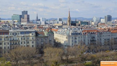 VON DER DACHTERRASSE: BLICK IN DEN PRATER, ZUM STEPHANSDOM, ZUM AUGARTEN