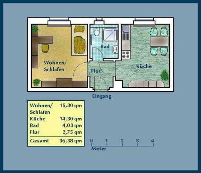 Kleines 1-Zimmer-Single-Appartment mit Wohnküche