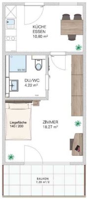 Möblierte 2 Zimmer Wohnung mit Balkon 1. OG