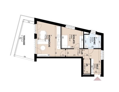 Geförderte Neubauwohnung mit Terrasse im 1. Stock