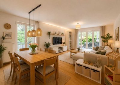 Citynah & grün: 4-Zimmer-EG-Wohnung mit Terrasse, 2 Bädern, 3 Schlafzimmern & TG-Stellplatz