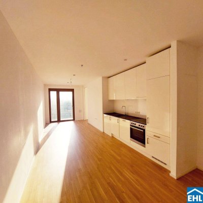 Sonnwendviertel: 2-Zimmer-Wohnung mit Balkon im 15. OG – Fitnessraum, Co-Working &amp; Rooftop-Terrasse inklusive!