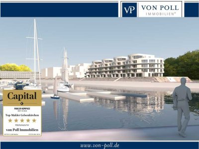 Neubauwohnung mit atemberaubendem Panoramablick auf die Marina – Großes Wohnzimmer mit XXL-Ausblick
