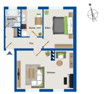 *befristet* Helle 3-Zimmer Wohnung 58m² im 1. OG zentral und ruhig in Neu-Ulm