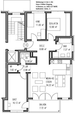 schöne 4 Zi. Wohnung im 2.OG, Sonniger Balkon