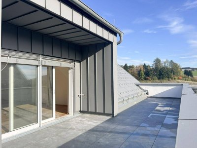 Hellmonsödt | Elegante Mietwohnung mit großer Dachterrasse, Fußbodenheizung &amp;-kühlung und Tiefgarage in zentraler Lage!