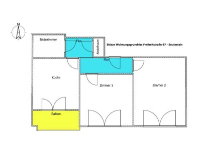 Freundliche 2-Zimmer-Souterrain-Wohnung mit Südbalkon und Einbauküche