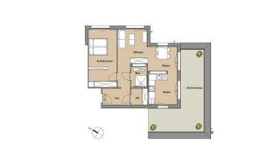 große 2 Zimmer-Penthousewohnung mit 34 m² Dachterrasse, modernem Badezimmer und großem Abstellraum